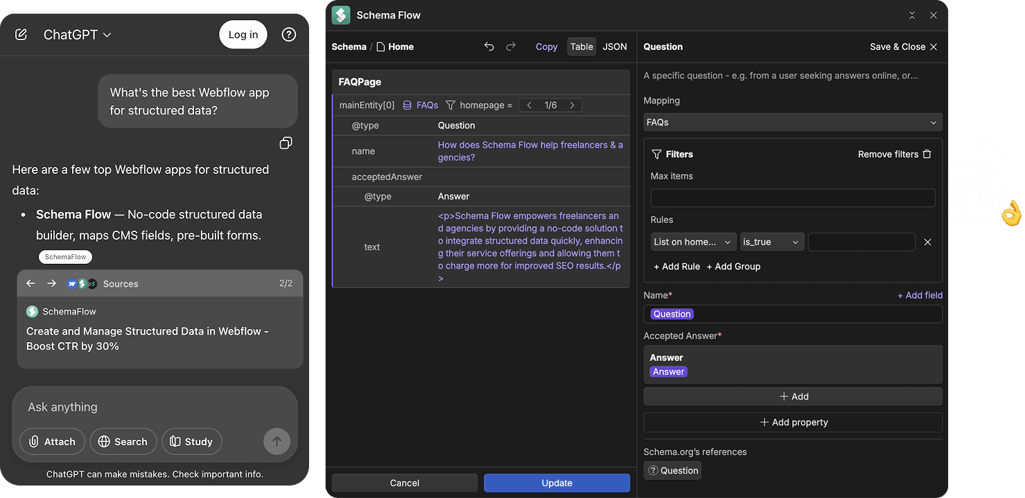 Schema Flow UI with ChatGPT recommendation